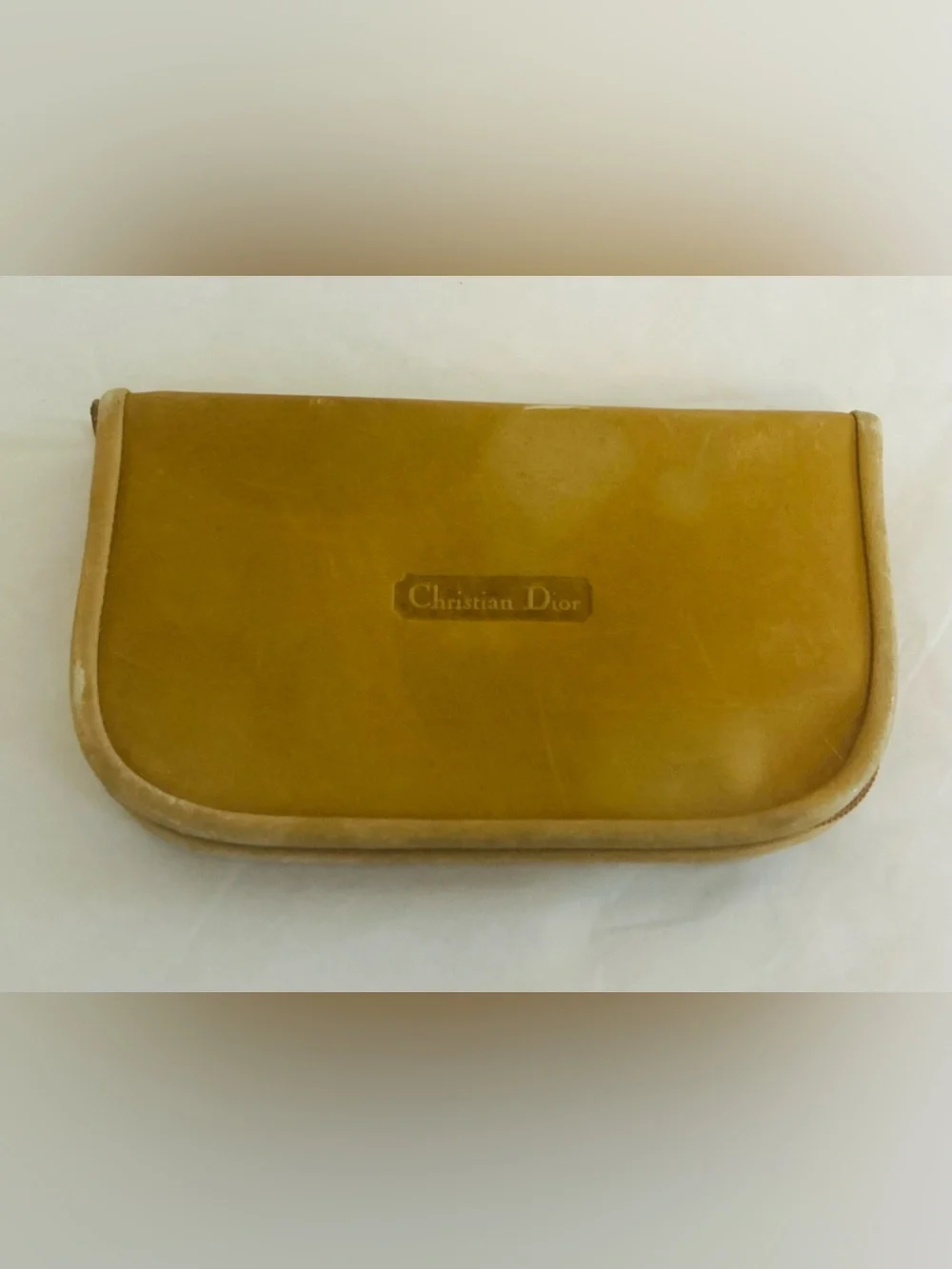 Christian Dior Vintage Men's Mustard Tan Leather Cuff Like/Tie Bar Set